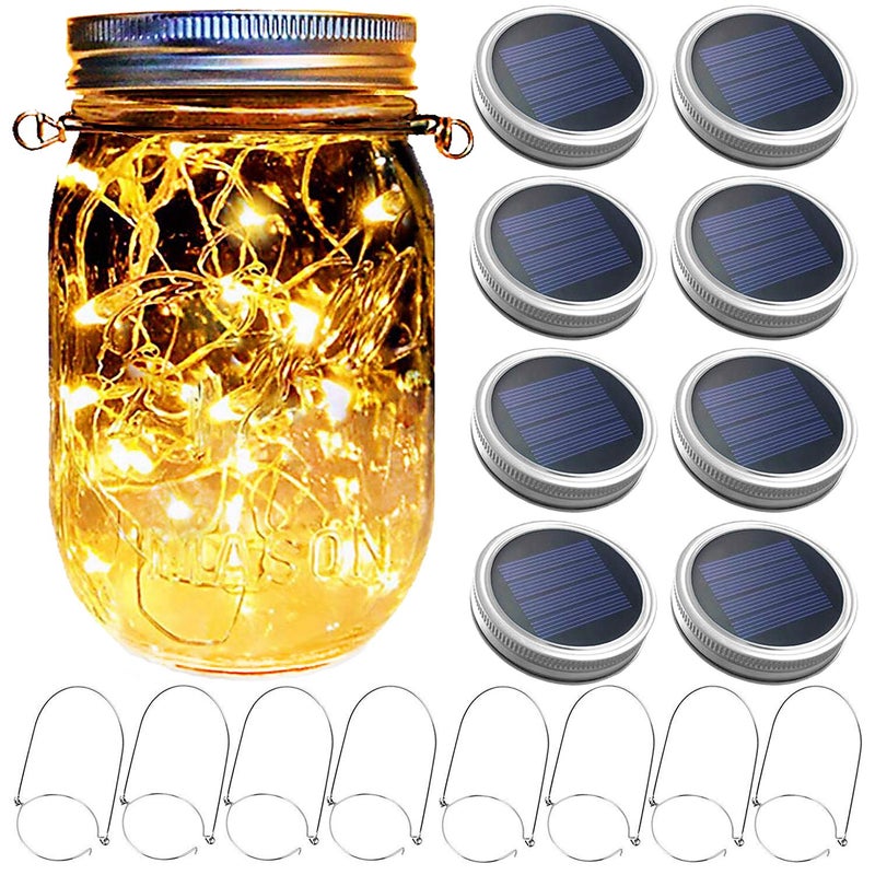 Yitee Mason Jar Solar Lantern Lights, 8 Pack 30 LED Bulbs Fairy Star Firefly Solar Lids Jar Lights,8 Hangers Included(No Jars),for Outdoor Home Garden Patio Christmas Halloween Decor Light - Image 1
